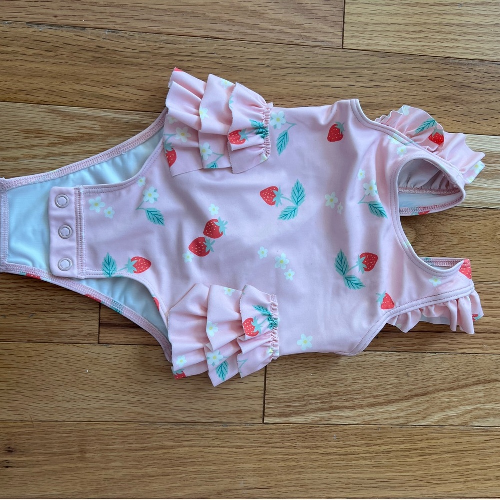 Pink Strawberry Print Baby Swimsuit